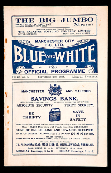 Manchester City reserves v Manchester United reserves programme 26th September 1928,
vertical