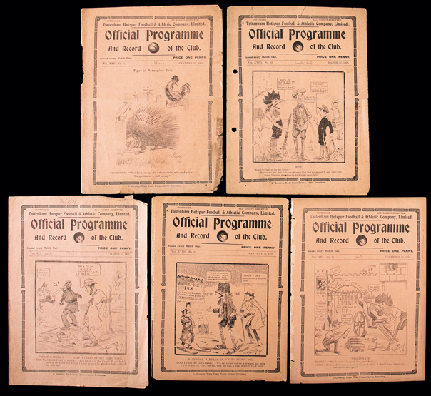 Five Tottenham Hotspur home programmes,
v Nottingham Forest 10.11.23, Everton 23.1.26, Leicester
