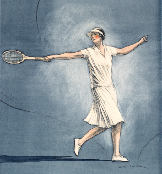 Helen Wills Moody (1905-1998)
SELF PORTRAIT ON THE TENNIS COURT
Signed, original pencil &