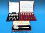 Two cased sets of hallmarked teaspoons together with a single cased silver spoon, approx 183 g.