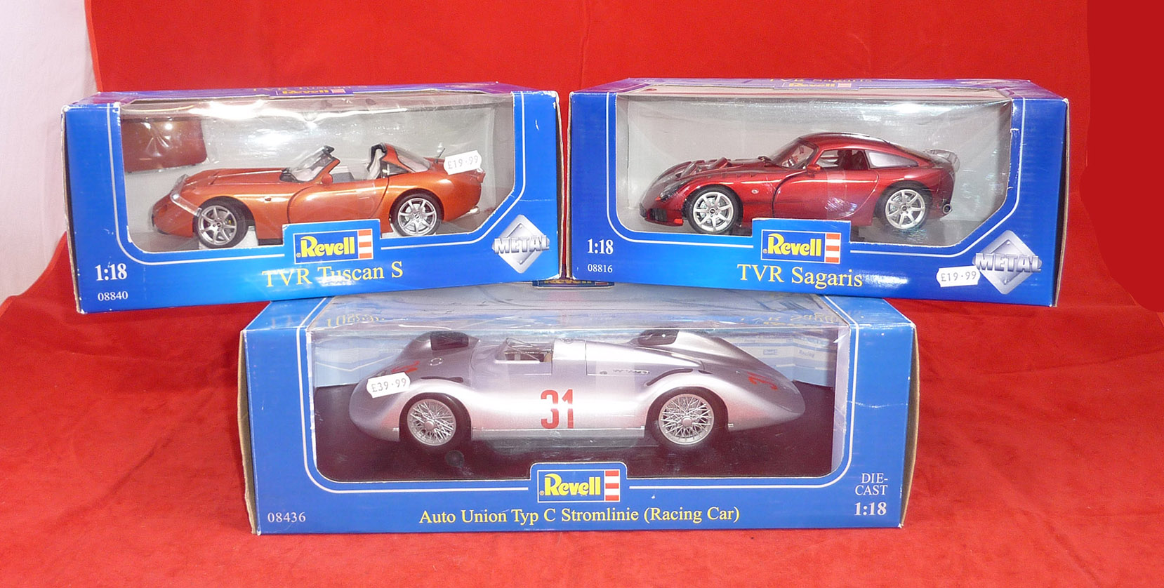 Three Revell 118 scale diecast model cars consists of 08816 TVR