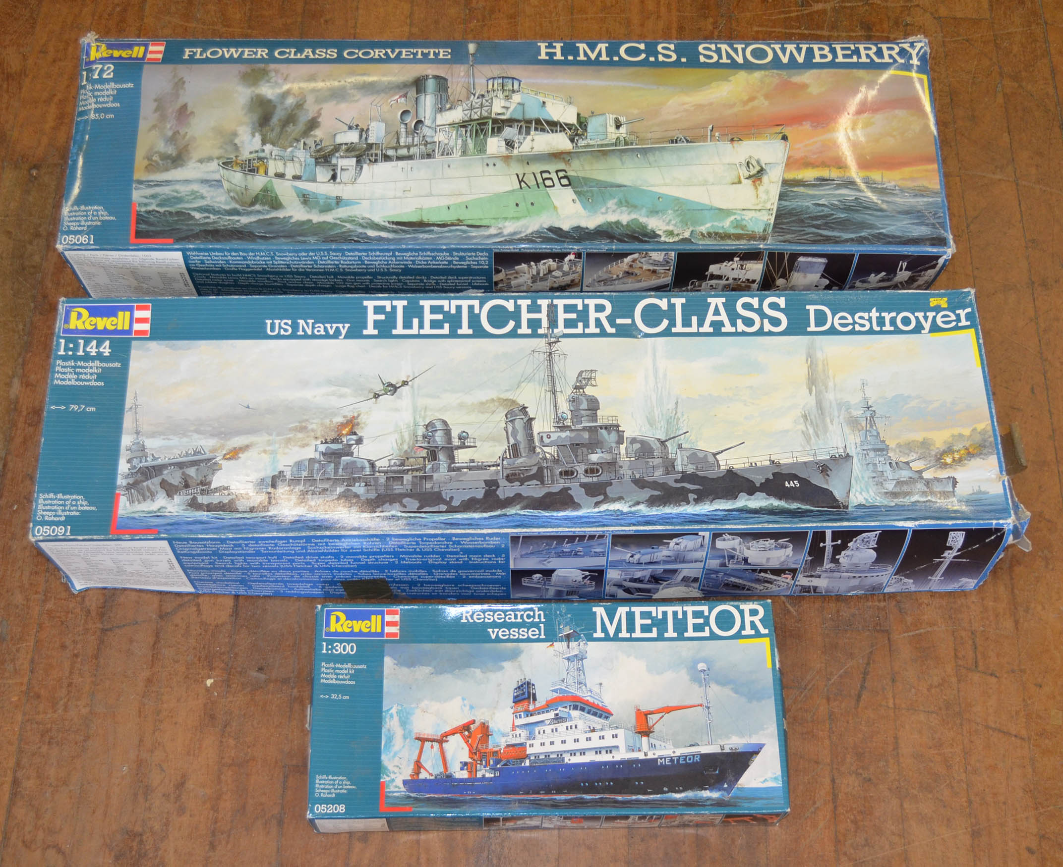 Three Revell plastic model ship kits consists of 1/144 US Navy