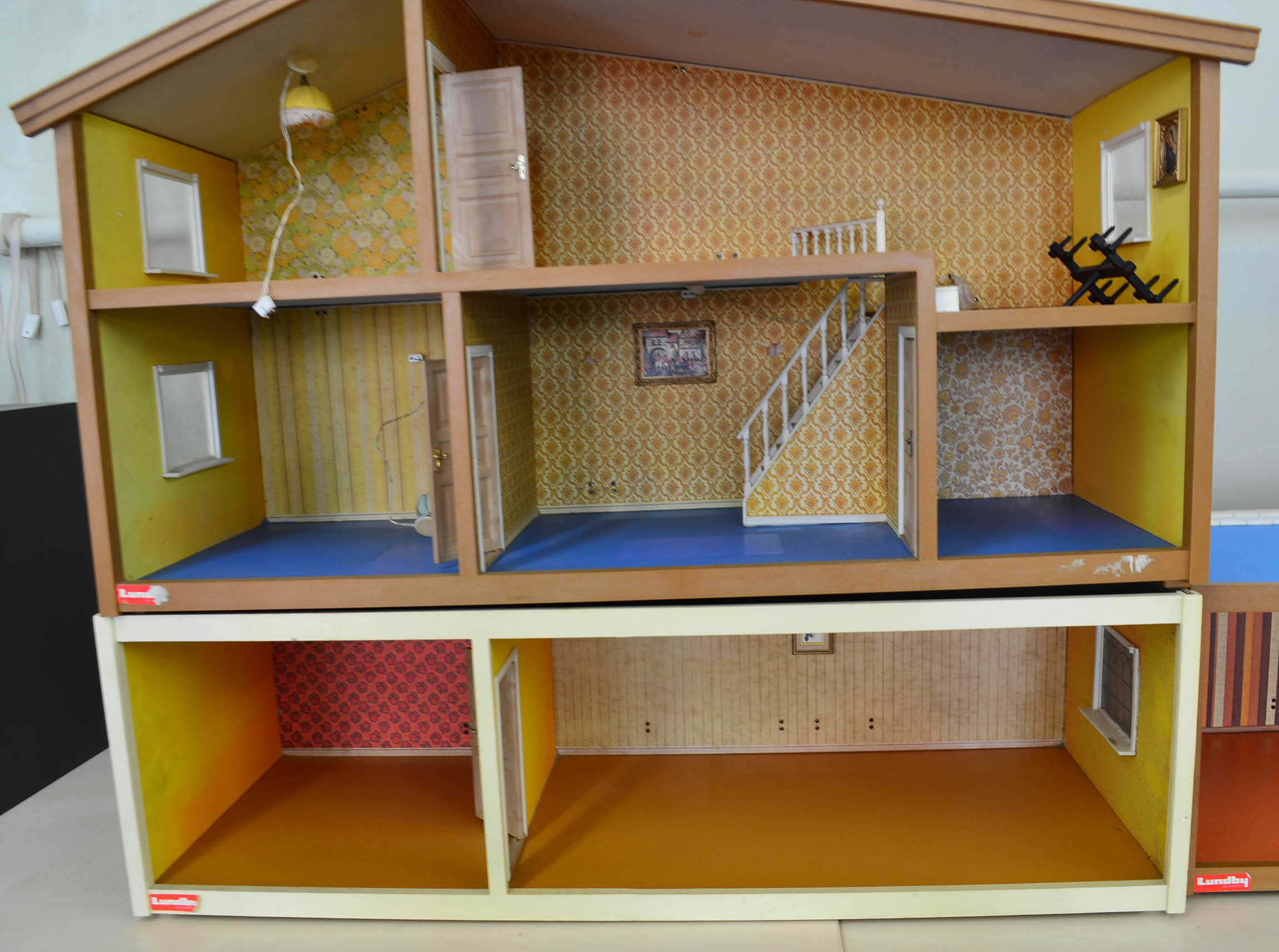 Lundby Doll`s House, with basement and garage extensions, together with