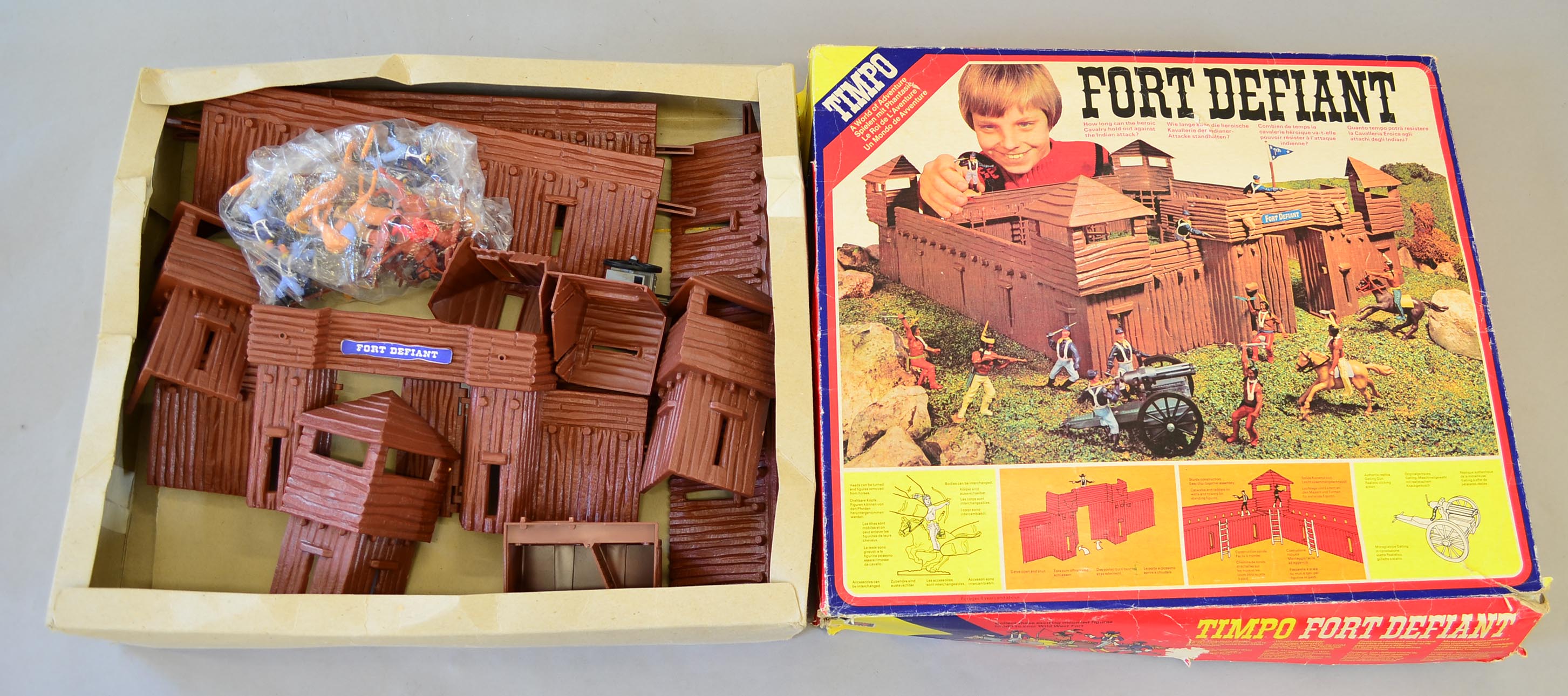 Timpo Toys `Fort Defiant` Wild West Fort together with 2 x Indian and 6