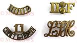 Selection of Brass Shoulder Titles including Hood ( 1 lug absent) ... LSH (Loyal Suffolk