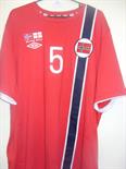 Norway Match Worn Football Shirt v England: Number 5 Hangeland to rear and Number 5 and match