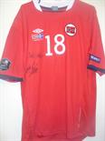 Norway Match Worn Football Shirt : Number 18 Huseklepp to rear and Number 18 and match details 2