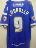 Portsmouth Match Worn Home Football Shirt: Number 9 and Connolly to rear fully signed to rear by the