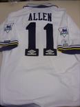 Paul Allen Match Worn Tottenham Shirt: Number 11 and Allen to rear. Home shirt worn in 93/94 with