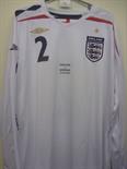 Micah Richards Match Worn England Football Shirt: Richards and number 2 to rear with number 2 and