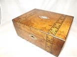 A walnut chest with marquetry and inlaid mother of pearl 13cm(h) x 30cm(w) x 23cm(d) and further