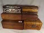 A collection of wooden boxes to include inlaid, carved, and similar (qty)