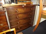 A good quality mid 19th century bow fronted mahogany chest of two over 3 drawers with bun handles