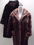 TWO LADIES VINTAGE FUR COATS, comprising a shadow striped musquash coat and a mole fur coat, the