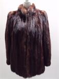 A RICH MAHOGANY BROWN VINTAGE SABLE FUR COAT, fully lined with embroidered name, hook fastening,