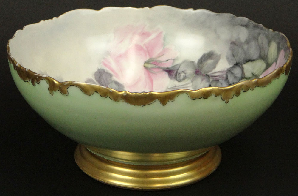 Hand Painted Limoges France Pedestal Centerpiece Bowl. Very Nicely