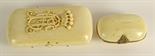 Two (2) Circa 1900 Russian Ivory Boxes, First with Carved Cypher (CH) and Coronet, Inscribed ""Bad-