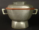 18/19th Century Chinese Pewter and Glazed Pottery Rice Warmer. Decorated with Carvings and