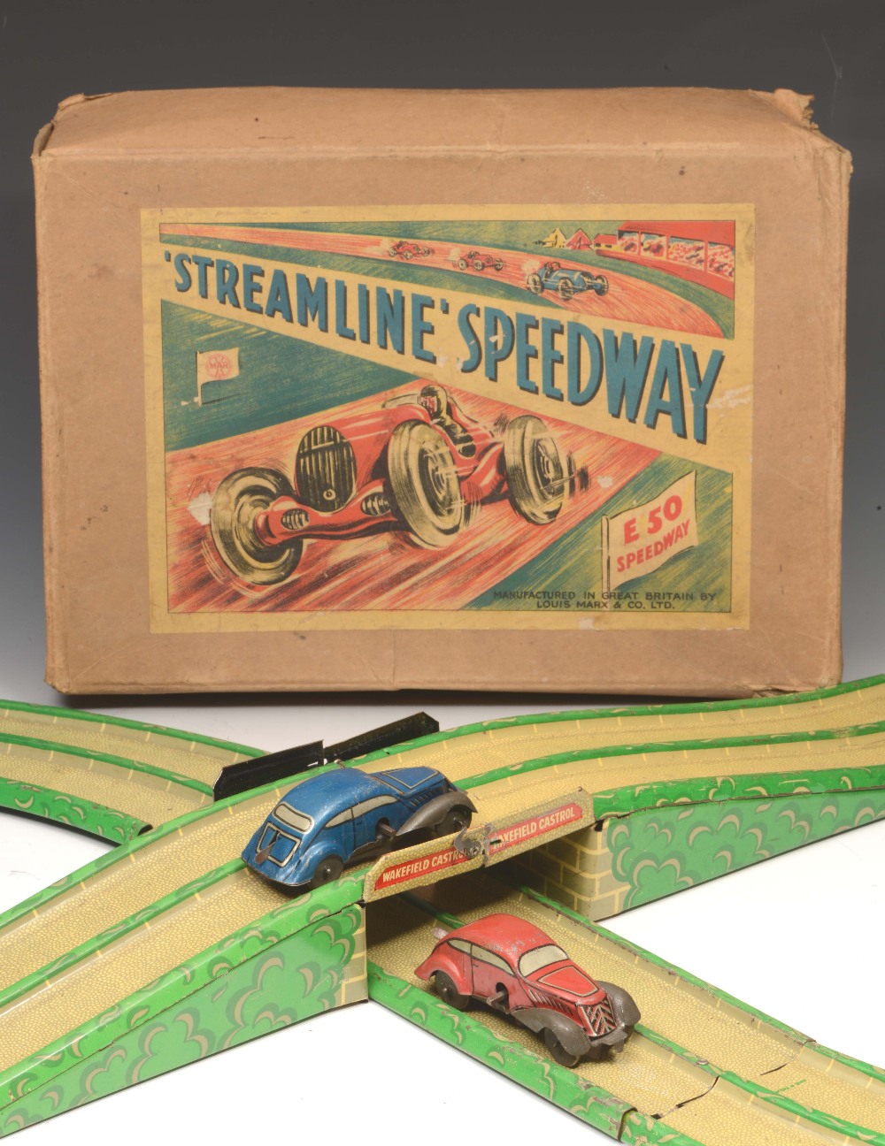 A MID 20TH CENTURY STREAMLINE SPEEDWAY TOY manufactured by Louis Marx