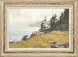 PAUL STRISIK (American, 1918-1998) "MONHEGAN ISLAND, MAY 1967" Oil on canvas Housed in a partial