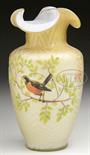 SATIN GLASS CORALENE VASE. Large satin glass vase shades from cream color at bottom to gold at the