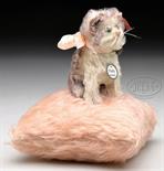 MAGNIFICENT STEIFF ""FLUFFY"" CAT ON A PINCUSHION. A beautiful version of Steiff`s 10cm ""Fluffy""