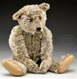 EARLY IMPORTANT 1920s BROWN TIPPED LARGE MOHAIR STEIFF BEAR WITH BUTTON. Handsome and distinctive