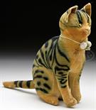 UNUSUALLY LARGE STEIFF VELVET RATTLE CAT WITH BUTTON. This circa 1906 Steiff velvet rattle cat is