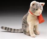 CIRCA 1930s MOHAIR TAIL-TURNS-HEAD STEIFF CAT WITH BUTTON. A most adorable and endearing sitting