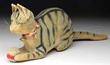 EXTREMELY RARE AND VERY EARLY VELVET STEIFF RATTLE CAT WITH ELEPHANT BUTTON. This circa 1905 Steiff