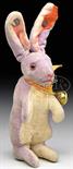 SMALL SIZE STEIFF PURPLE VELVET BEGGING RABBIT WITH MUSTER BUTTON. A most interesting Steiff rabbit