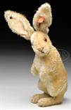 LATE 1920s STEIFF MOHAIR BEGGING RABBIT WITH BUTTON AND MUSTER BUTTON. Rabbit is begging, head