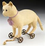 LOVELY AND EARLY STEIFF FELT CAT ON WHEELS WITH BLANK BUTTON. Cat is standing unjointed, made from