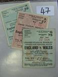 Tickets, a collection of 3 tickets from England home games, 25/09/1943 Wales, 12/04/47 Scotland,