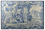 A BLUE AND WHITE TILE PANEL (AZULEJOS), PORTUGUESE, CIRCA 1760 painted with a scene of St Benedict