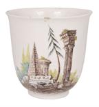 A CAPODIMONTE BEAKER, CIRCA 1745-50 enamelled in tones of green and brown with a group of ruined