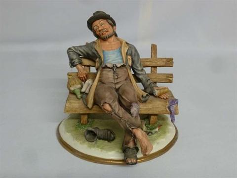 Capodimonte Tramp On A Bench Signed De Palmas