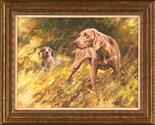 Weimaraners, Oil on canvas. Painted in 1990. Image area 18" x 24". Supplied Framed. Framed size 24"