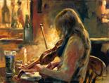 The Violinist The Violinist. Oil on Panel.framed. Image area 18" x 24".  Mick Cawston