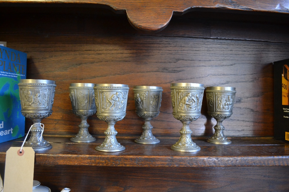 A set of six Franklin mint pewter goblets 'The Craft Guilds Goblet Collection,'
