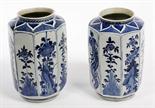 A PAIR OF JAPANESE BLUE AND WHITE PORCELAIN JARS, 
possibly late 17th century, the octagonal