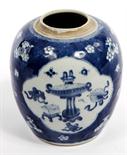 A CHINESE BLUE AND WHITE GINGER POT,
19th century, the base with two concentric blue pencil lines,