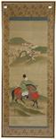 A JAPANESE KAKEMONA,
depicting a man on horseback in a landscape with a cherry tree, signed, in a