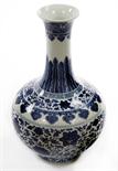 A CHINESE BLUE AND WHITE BOTTLE VASE, 
with flared neck decorated with scrolling flowers and