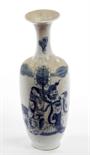 A CHINESE BLUE AND WHITE BALUSTER SHAPED BOTTLE VASE,
decorated with royal subjects, under a