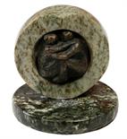 A BRONZE AND MARBLE GROUP, Lovers, modern on circular marble base, 8.5in (22cm). (1)