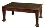 A RECTANGULAR MAHOGANY LIBRARY TABLE OR PARTNERS DESK, late 19th century, early 20th century, the