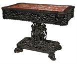 A HARDWOOD BURMESE SIDE TABLE, 19th century, with rouge marble top above three concealed frieze