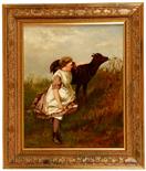 GREGOR GREY (ACT. 1870-1911), Young Girl in a Meadow with Goat, O.O.C., signed and dated lower right