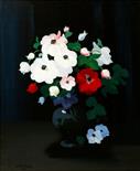 STUART PARK (1862-1933), Colourful Flowers in a Vase, against black background, oil on canvas,